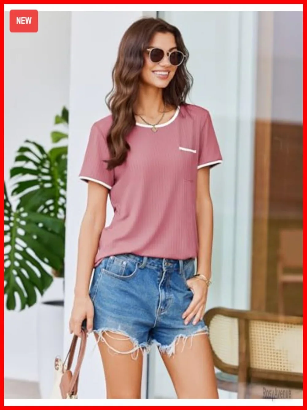 Ribbed Knit Pajama Set Short Sleeve Top and Shorts with Pockets Lounge Sleepwear